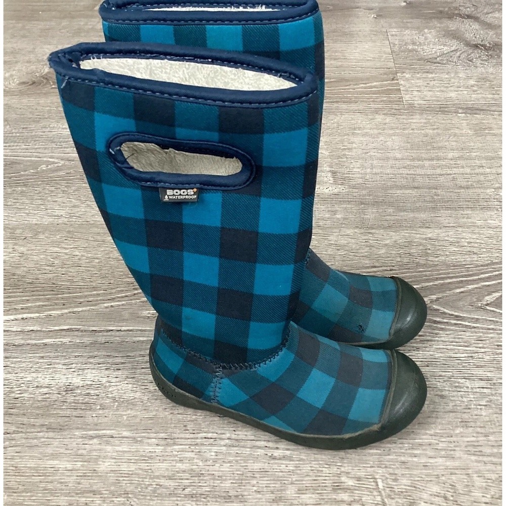Bogs Summit Buff Blue Black Plaid Boots Youth Size 10 Winter Boots 71678